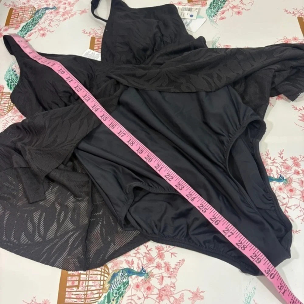 Swim Solutions NWT Black V-Neck Flyaway Women's Tummy-Control Swim swimsuit 16 L - Picture 6 of 12